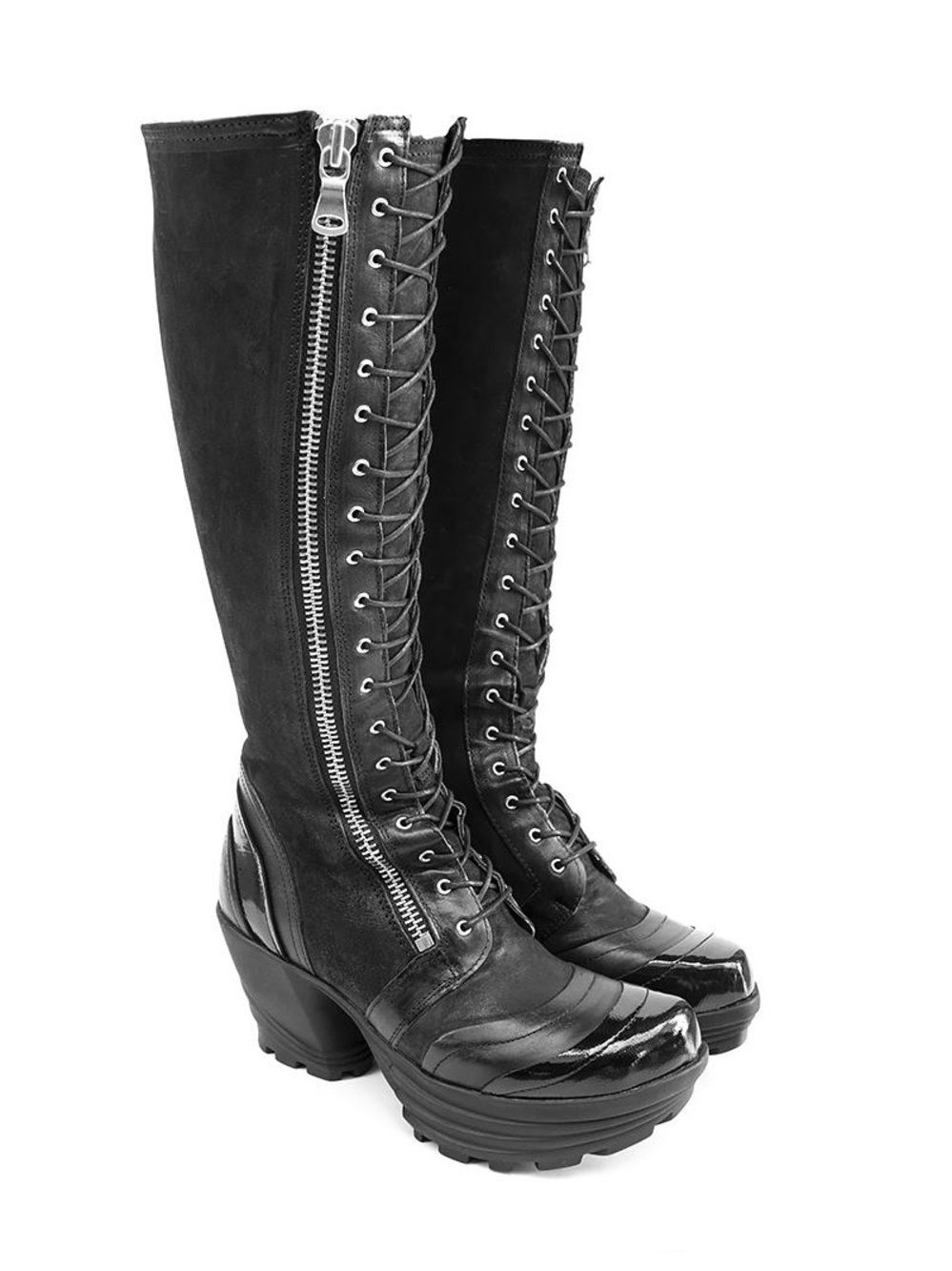 John Fluevog Mellow Jazzy Performance Tall
Boots Lace /Zip Leather Size 8 EUC